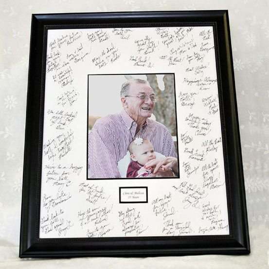 custom 85th birthday framed signing poster guestbook alternative with photo of birthday boy surrounded by handwritten messages