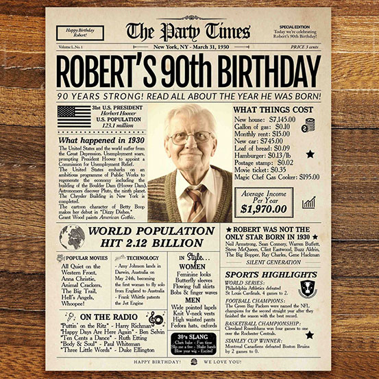 custom 90th birthday newspaper front page poster