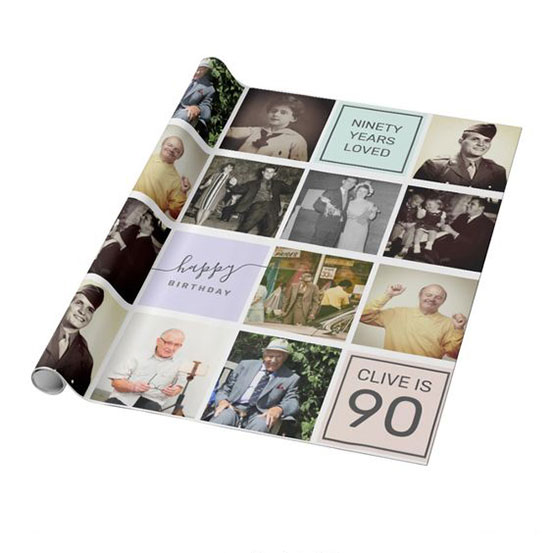 90th birthday custom photo collage gift wrap