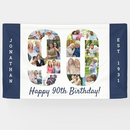 90th Birthday custom photo banner