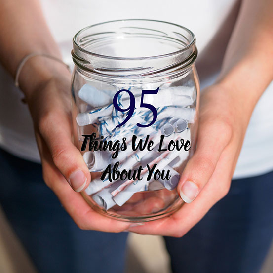 Things We Love About You decal sticker on jar of scrolls