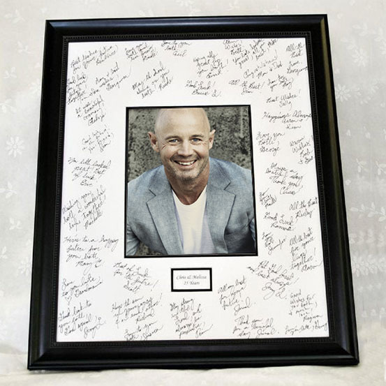 custom adult birthday framed signing poster guestbook alternative with photo of birthday boy surrounded by handwritten messages