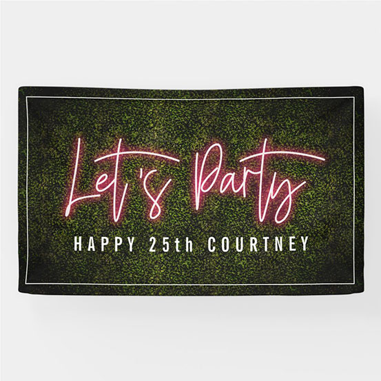 Let's Party neon sign style custom adult birthday banner