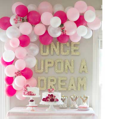 balloon and glitter letters dessert table