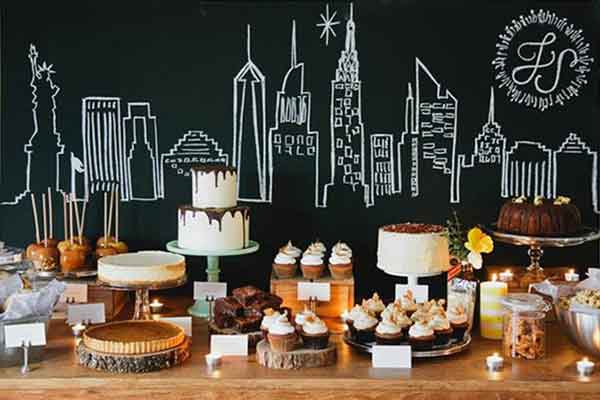 new york skyline chalkboard dessert table backdrop