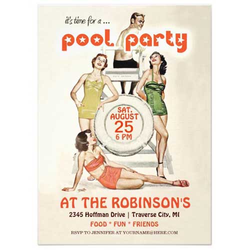 retro pool party invitations