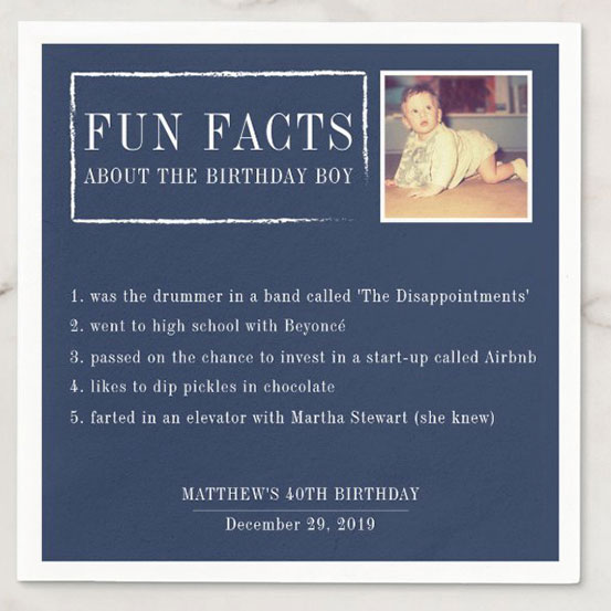 Fun Facts about the birthday boy/girl photo napkins