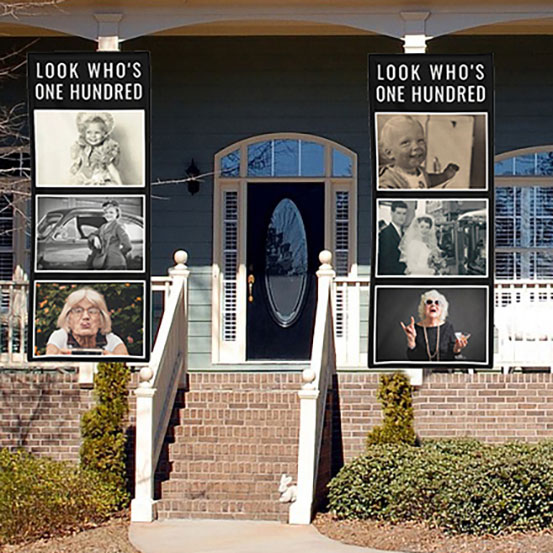 look who's 100 vertical photo banners either side of house front door