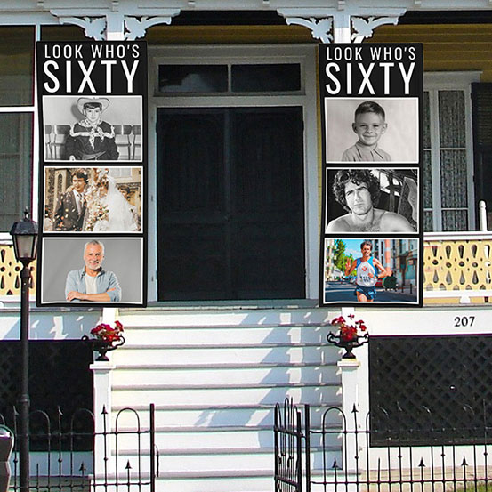 look who's 60 vertical photo banners either side of house front door