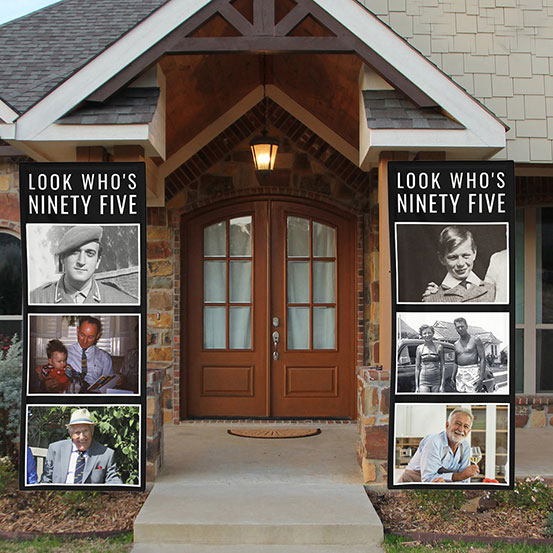look who's 95 vertical photo banners either side of house front door