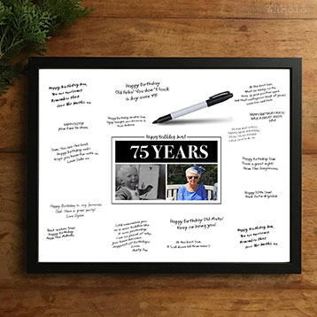 75th birthday 'Then & Now' photo signing poster guest book alternative