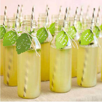 green cocktails served in glass milk bottles