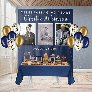 90th birthday 'through the years' custom photo dessert table backdrop