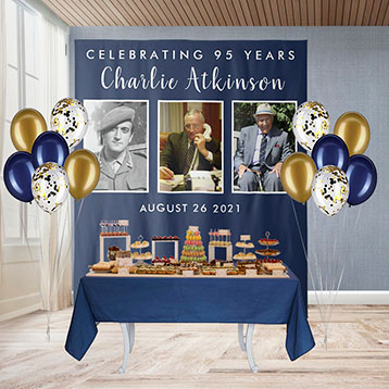 95th birthday 'through the years' custom photo dessert table backdrop