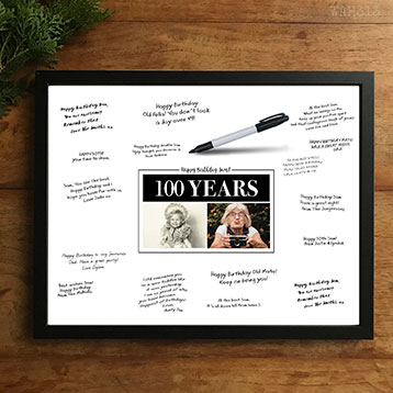 Then & Now 100th birthday photo signing poster guestbook alternative