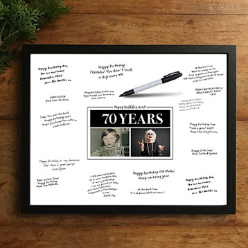 Then & Now 70th birthday photo signing poster guestbook alternative
