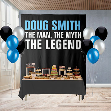 Cusom The Man, The Myth, The Legend dessert table backdrop